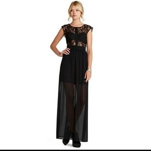 BCBGeneration Black Lace & Sheer Maxi Dress - sz 0